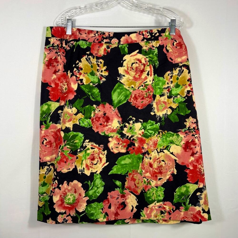 NWT Talbots Black & Pink Roses Cotton Pencil Skirt Size 20W M0242